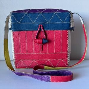 FINO Leatherware Vinta "Blocking" Crossbody Box Sling | Sliding Lid | Colorblock